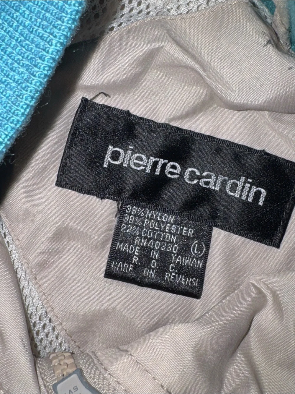 Vintage Pierre Cardin Cream Bomber Jacket with Teal Trim